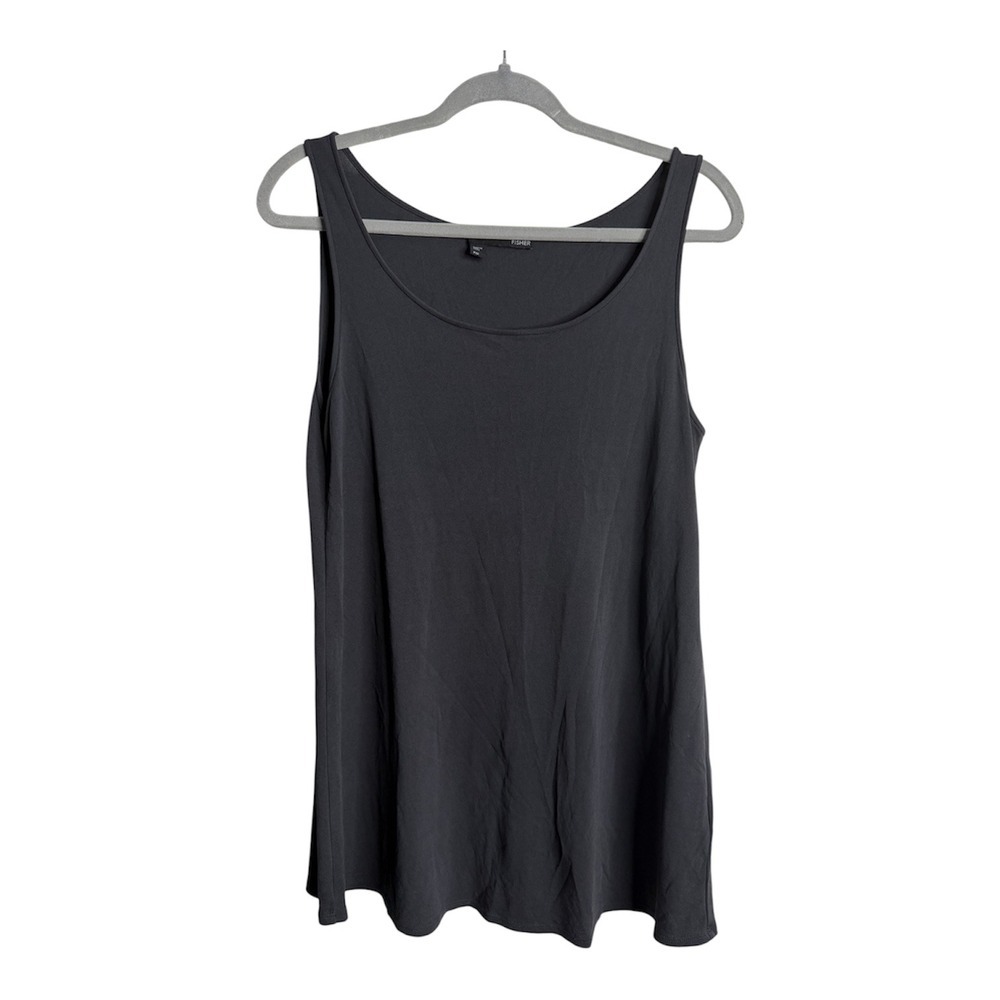 Eileen Fisher Petite Medium Gray 100% Silk Jersey Scoop Neck Tank Top Shell PM
